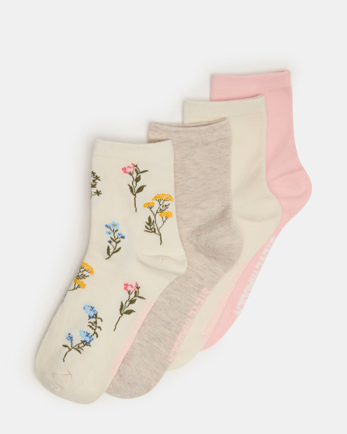 Steve Madden 4 BLOOM PACK FLOWER SOCKS IVORY MULTI Women's Anklet Socks