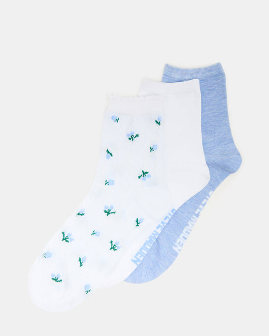 Steve Madden 3 SPRING PACK FLOWER SOCKS WHITE MULTI