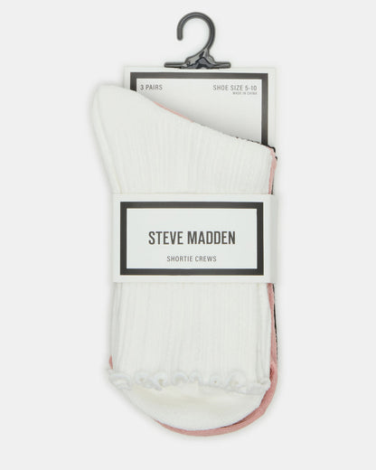 Steve Madden 3 Pack Lettuce Edge Ribbed Women's Anklet Socks Multi