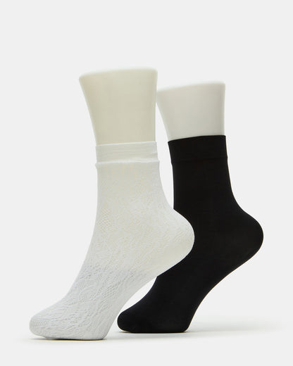 Steve Madden 2 Pack Lace Anklet Women's Quarter Socks White