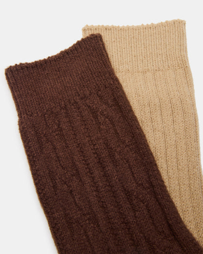 Steve Madden 2 PACK CABLE TEXTURE BOOT SOCKS BROWN Women's Textured Quarter Book Socks
