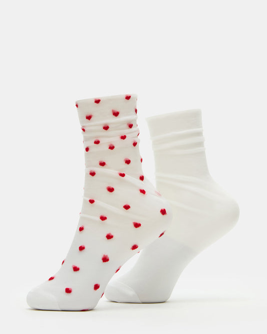 Steve Madden 2 Pack Heart Sheer Tulle Women's Anklet Socks White