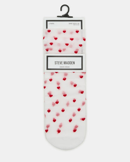 Steve Madden 2 Pack Heart Sheer Tulle Women's Anklet Socks White