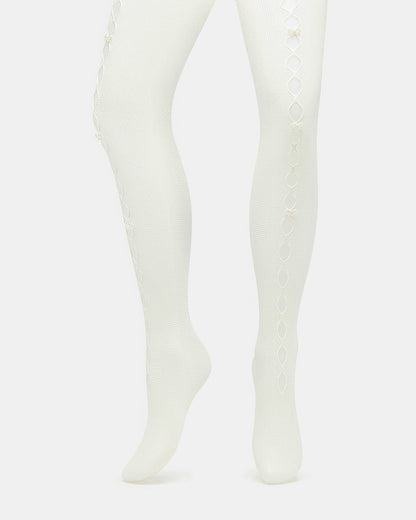 Steve Madden FISHNET Pearl Off-White Women's Footed Tights
