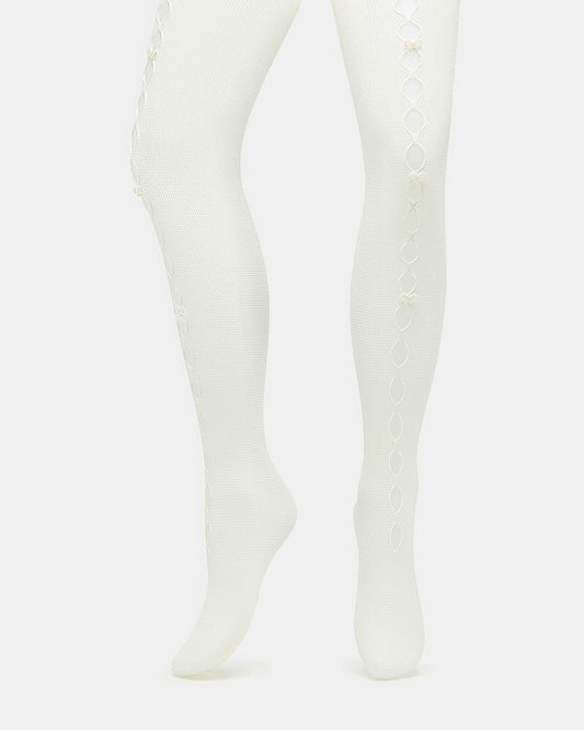 Steve Madden FISHNET Pearl Off-White Women's Footed Tights