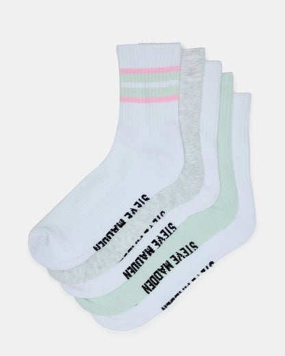 Steve Madden 5 PACK STRIPED SOCKS White Multi Women's Stripe Athletic Socks