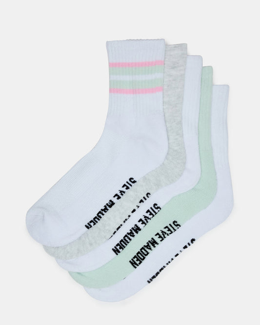 Steve Madden 5 PACK STRIPED SOCKS White Multi Women's Stripe Athletic Socks
