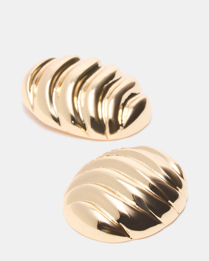 Steve Madden GROOVED CIRCULAR STUD EARRINGS GOLD Women's Sculpted Grooved Stud Earrings