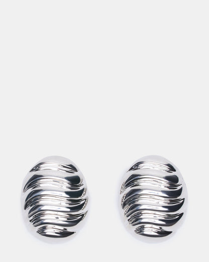 Steve Madden GROOVED CIRCULAR STUD EARRINGS SILVER Women's Sculpted Grooved Stud Earrings