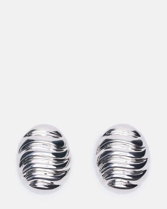Steve Madden GROOVED CIRCULAR STUD EARRINGS SILVER Women's Sculpted Grooved Stud Earrings