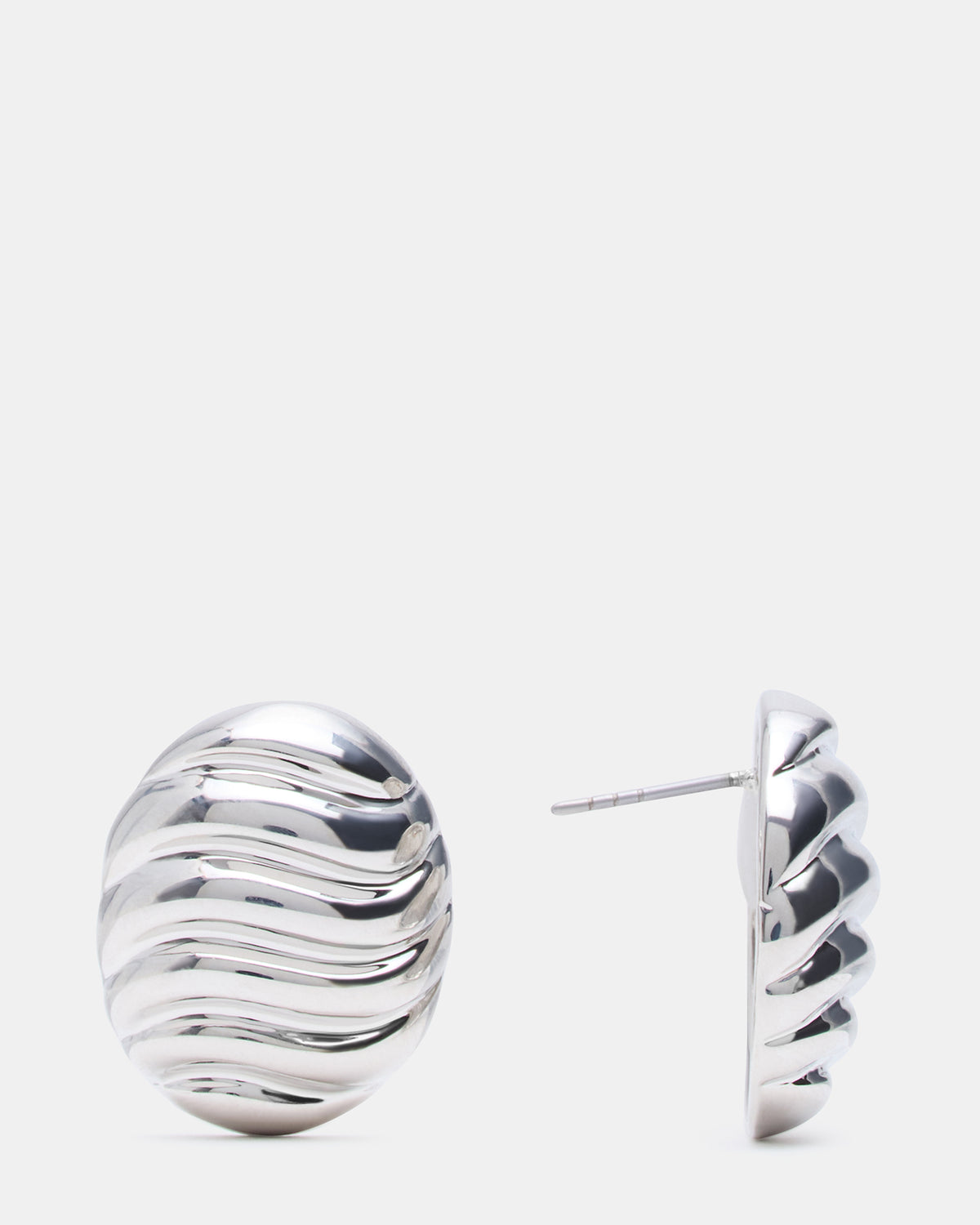Steve Madden GROOVED CIRCULAR STUD EARRINGS SILVER Women's Sculpted Grooved Stud Earrings