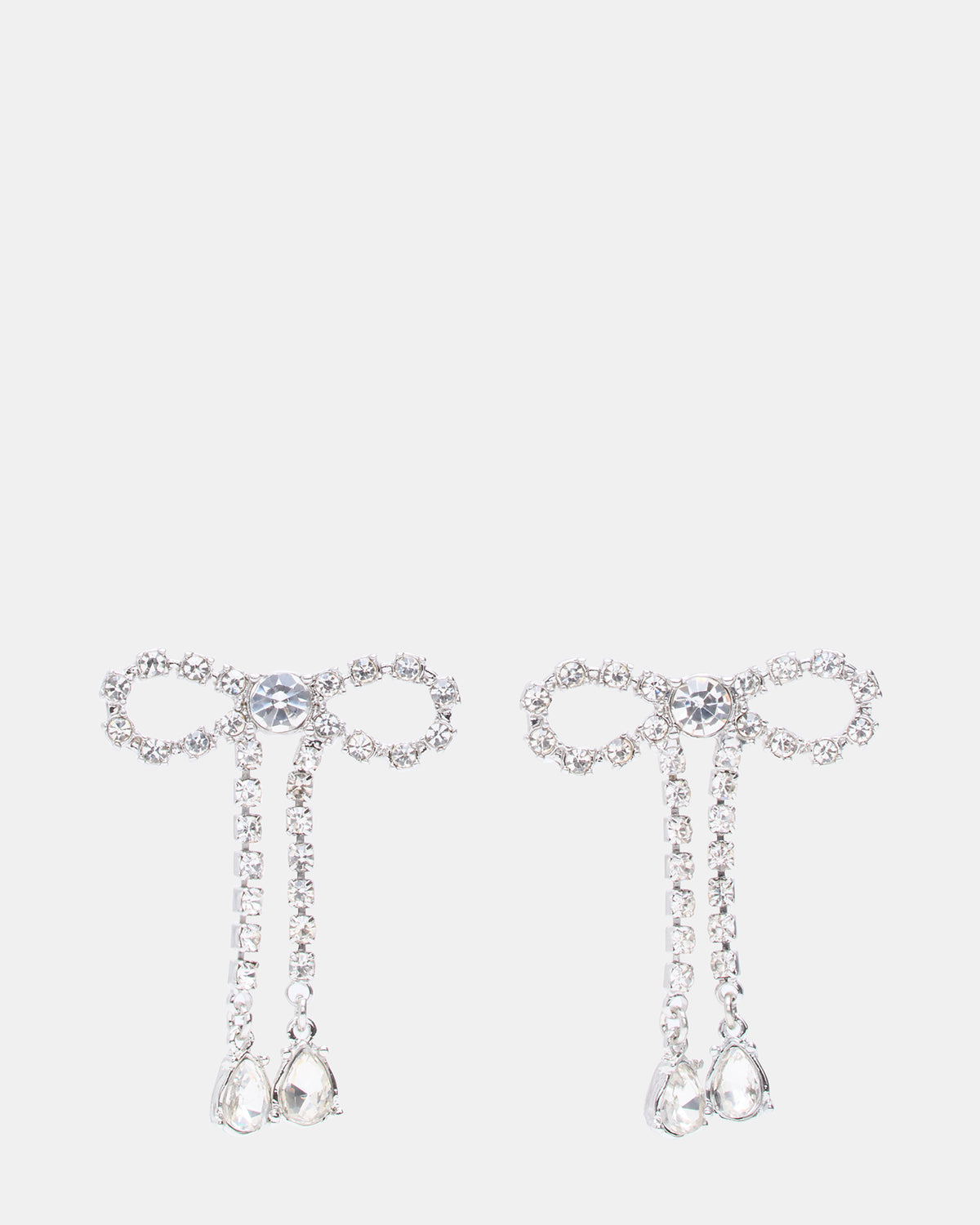 Steve Madden RHINESTONE BOW EARRINGS SILVER Women's Embellished Bow Post-Back Earrings