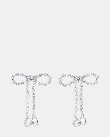 Steve Madden RHINESTONE BOW EARRINGS SILVER Women's Embellished Bow Post-Back Earrings