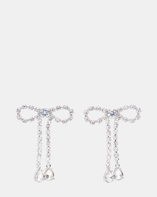 Steve Madden RHINESTONE BOW EARRINGS SILVER Women's Embellished Bow Post-Back Earrings