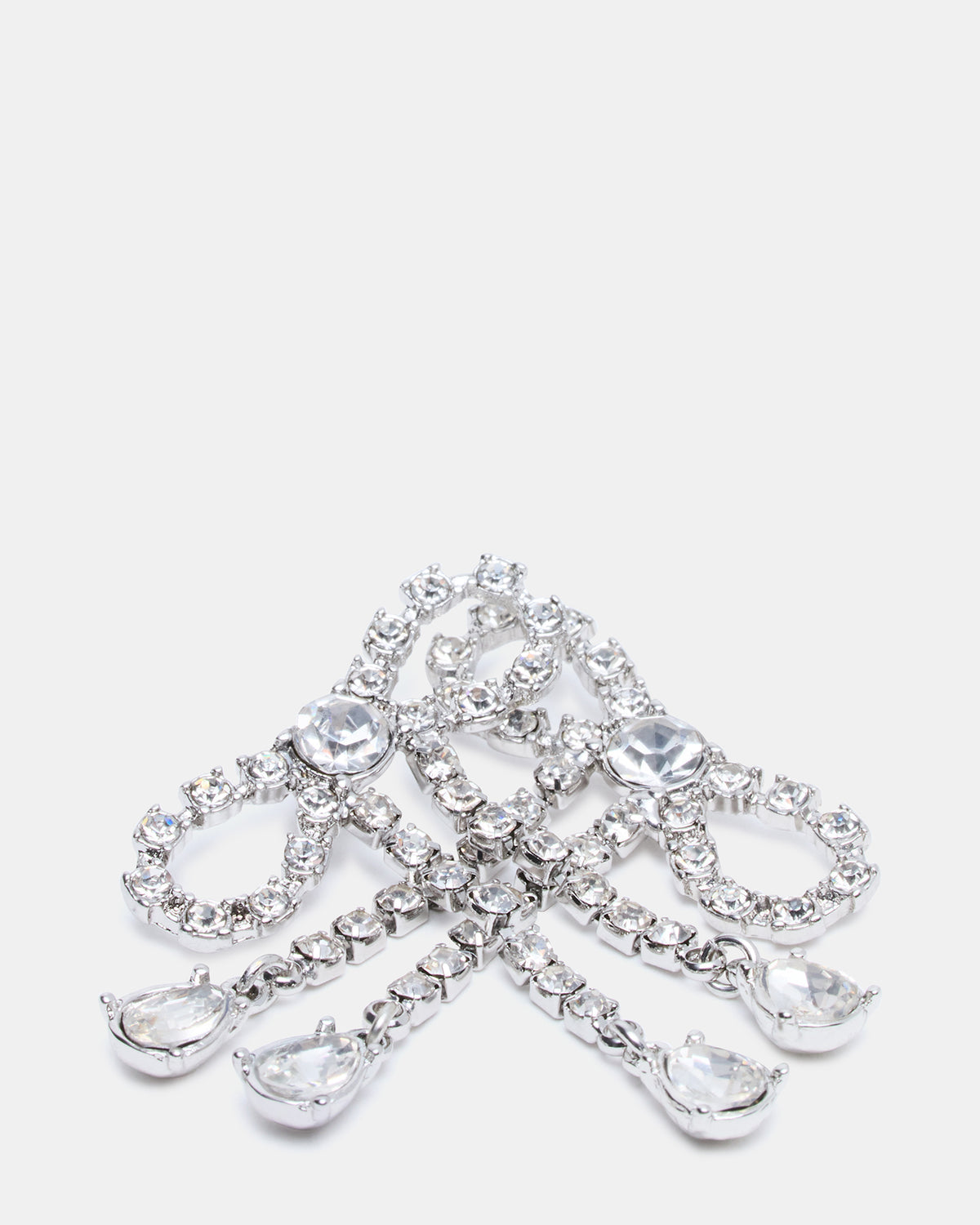 Steve Madden RHINESTONE BOW EARRINGS SILVER Women's Embellished Bow Post-Back Earrings