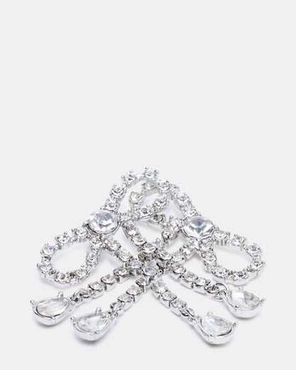 Steve Madden RHINESTONE BOW EARRINGS SILVER Women's Embellished Bow Post-Back Earrings
