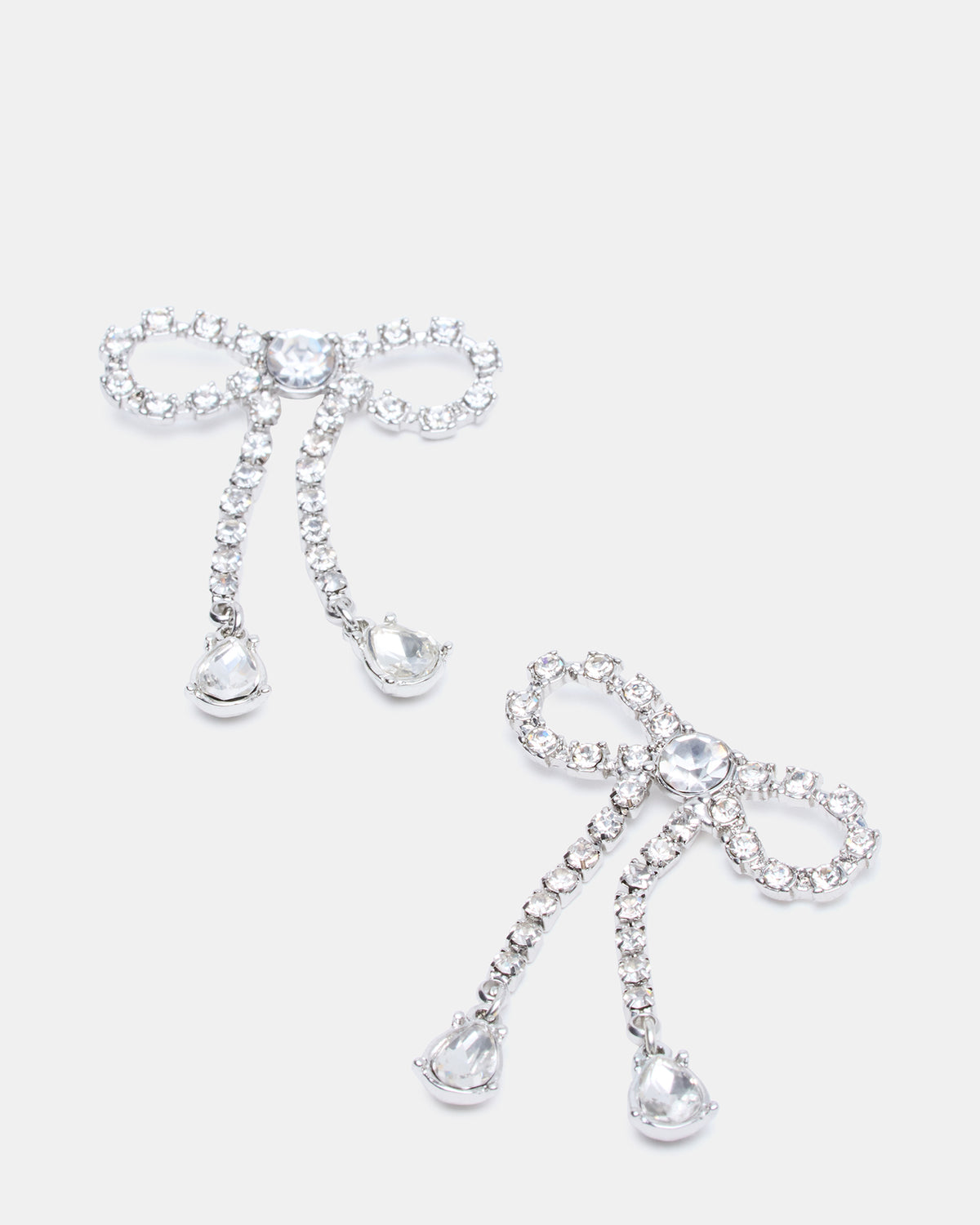 Steve Madden RHINESTONE BOW EARRINGS SILVER Women's Embellished Bow Post-Back Earrings