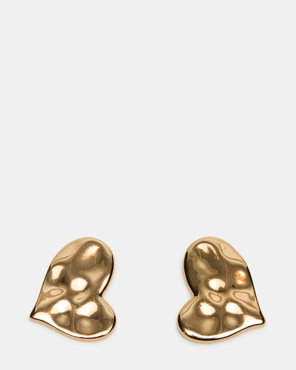 Steve Madden TEXTURED HEART STUD EARRINGS GOLD Women's Textured Heart Stud Earrings