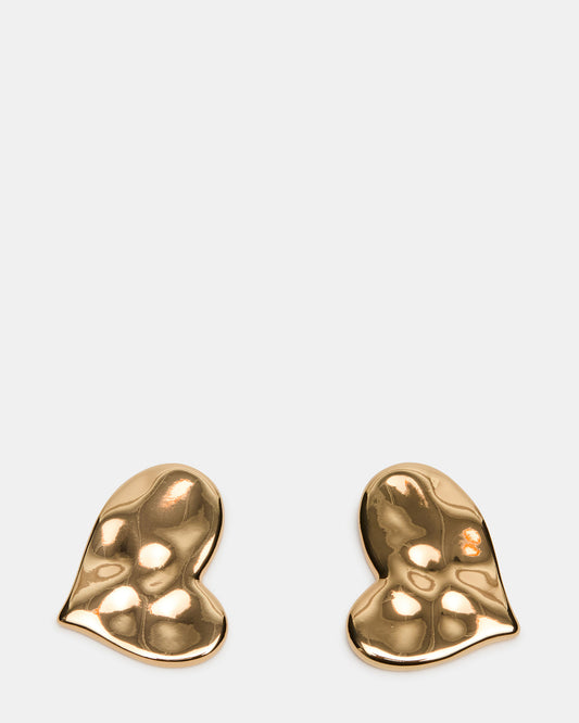Steve Madden TEXTURED HEART STUD EARRINGS GOLD Women's Textured Heart Stud Earrings