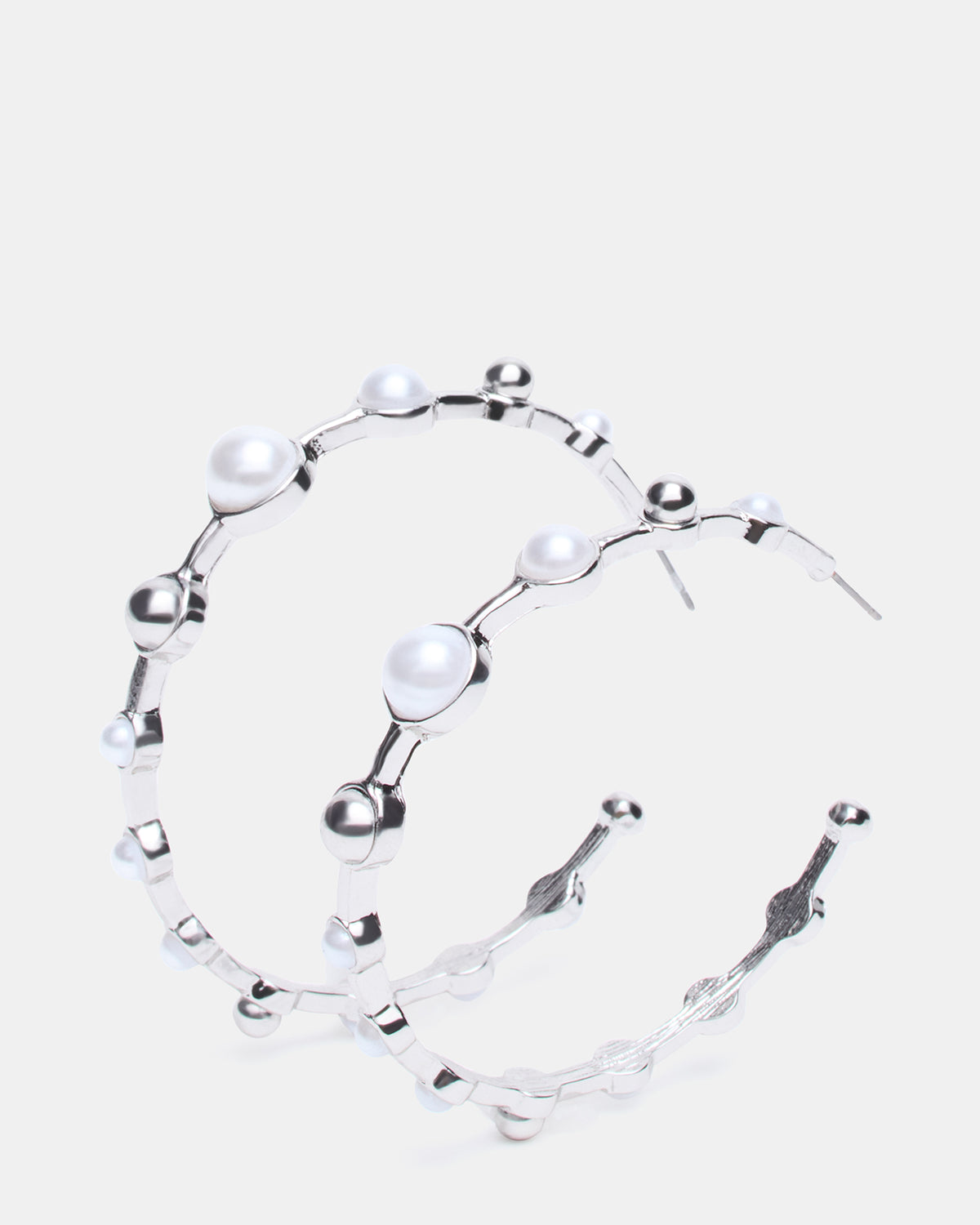 Steve Madden PEARL HOOP EARRINGS SILVER Women's Pearl Embellished Hoop Earrings
