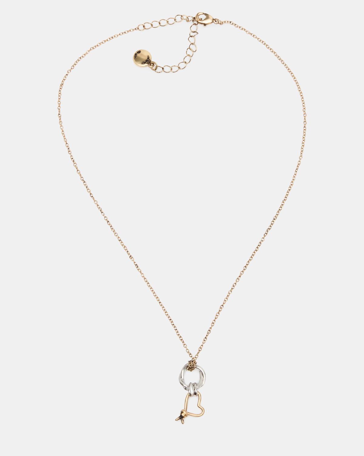 Steve Madden TWO TONE KNOT HEART PENDANT Necklace Double Knot Chain Necklace