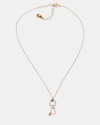 Steve Madden TWO TONE KNOT HEART PENDANT Necklace Double Knot Chain Necklace
