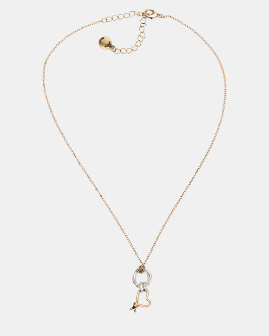 Steve Madden TWO TONE KNOT HEART PENDANT Necklace Double Knot Chain Necklace
