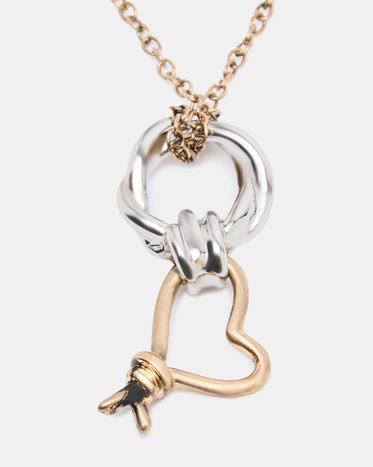 Steve Madden TWO TONE KNOT HEART PENDANT Necklace Double Knot Chain Necklace