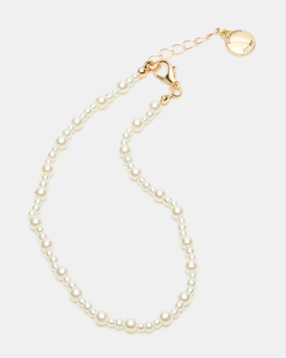 Steve Madden 3-PIECE CHAIN ANKLET SET Women's Gold Chain Pearl Embellished Anklet Set