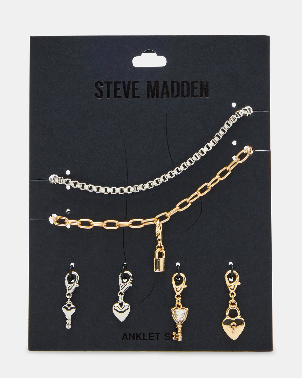 Steve Madden LOCK CHARM ANKLET SET Women's Lock Chain Multi Anklet Set