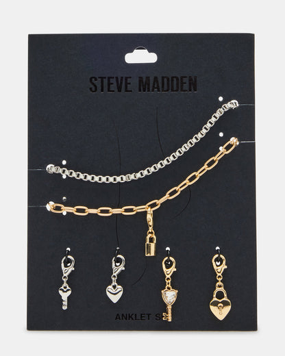 Steve Madden LOCK CHARM ANKLET SET Women's Lock Chain Multi Anklet Set