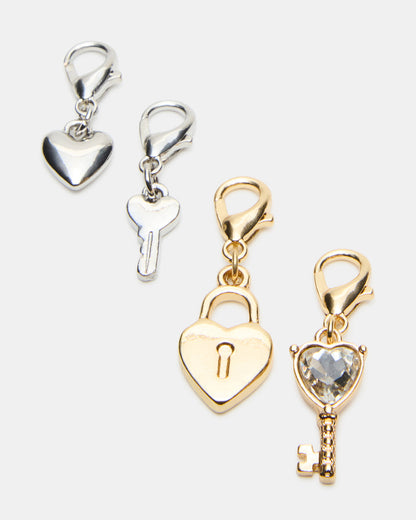 Steve Madden LOCK CHARM ANKLET SET Women's Lock Chain Multi Anklet Set