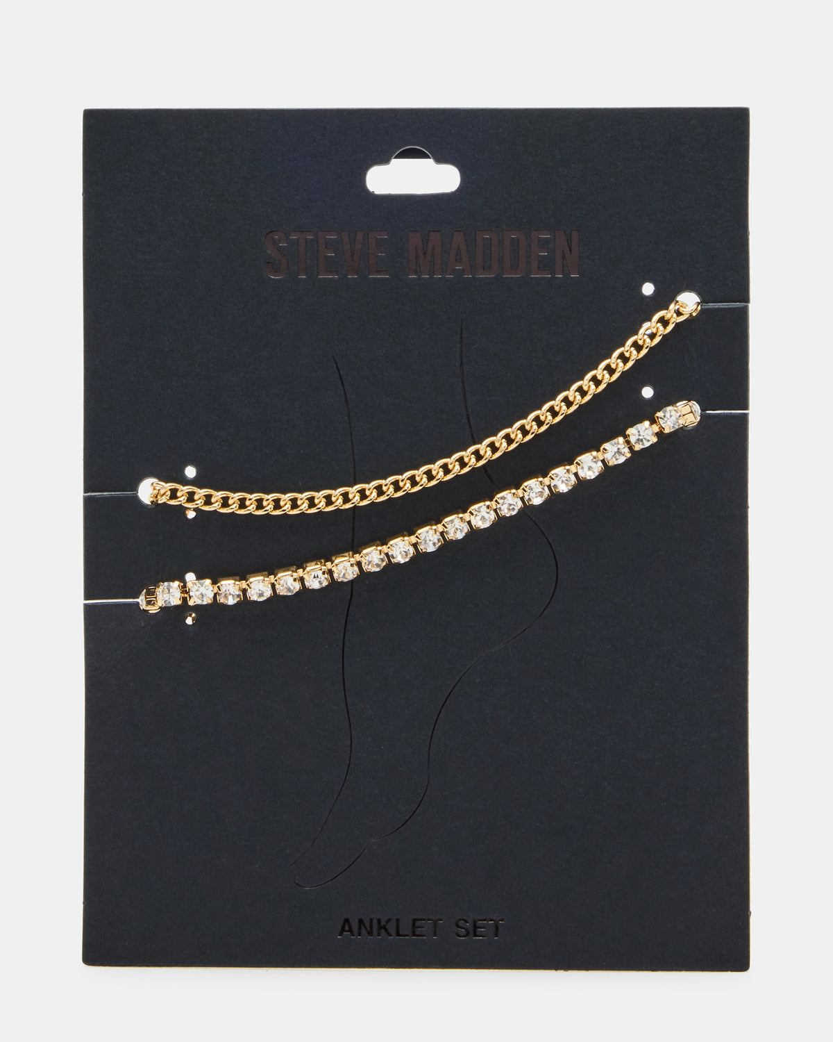 Steve Madden 2-PIECE RHINESTONE CHAIN ANKLET SET Women's Pearl Embellished ChaiN Anklet Set