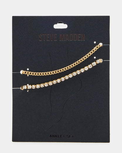 Steve Madden 2-PIECE RHINESTONE CHAIN ANKLET SET Women's Pearl Embellished ChaiN Anklet Set