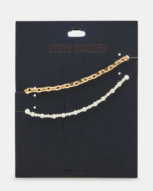 Steve Madden 2-PIECE PEARL CHAIN ANKLET SET Women's Embellished Chain Anklet set