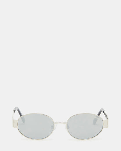 Steve Madden MYSTIE Shiny Silver Frame Oval Sunglasses