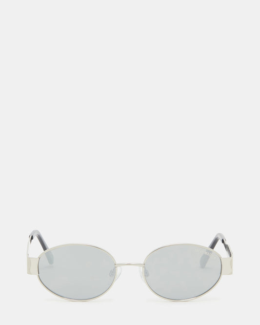 Steve Madden MYSTIE Shiny Silver Frame Oval Sunglasses
