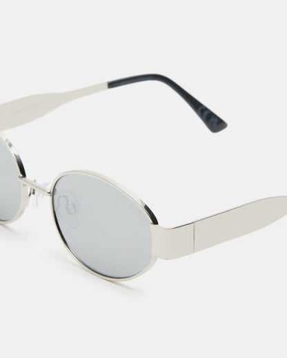 Steve Madden MYSTIE Shiny Silver Frame Oval Sunglasses