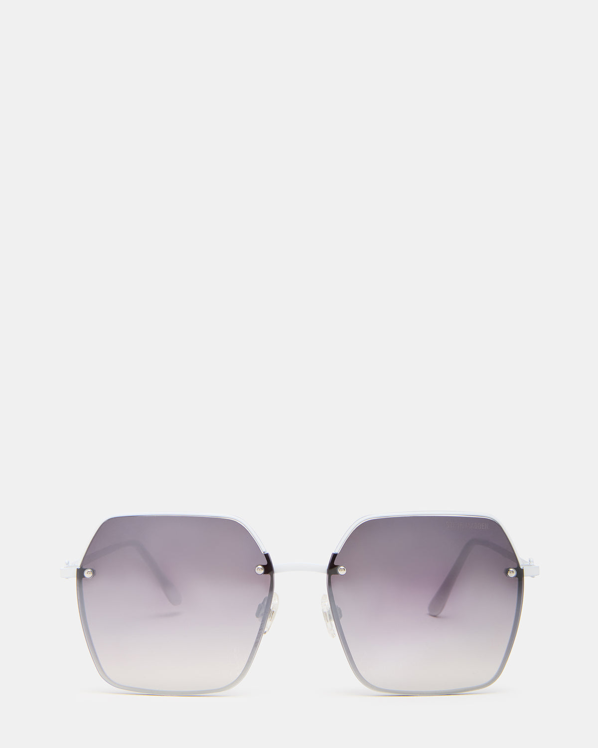Steve Madden DAVIAN White Square Shiny Gradient Smoke Sunglasses