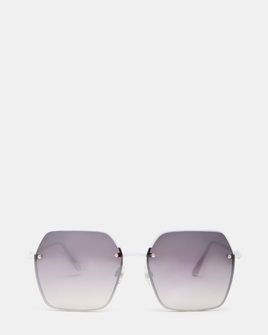 Steve Madden DAVIAN White Square Shiny Gradient Smoke Sunglasses
