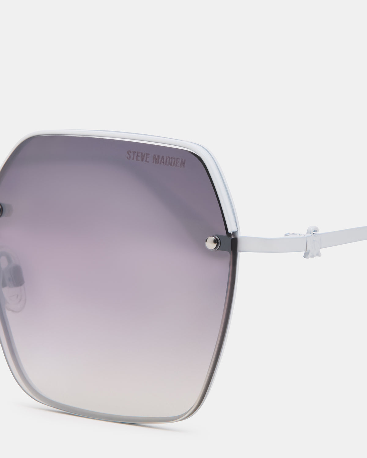 Steve Madden DAVIAN White Square Shiny Gradient Smoke Sunglasses