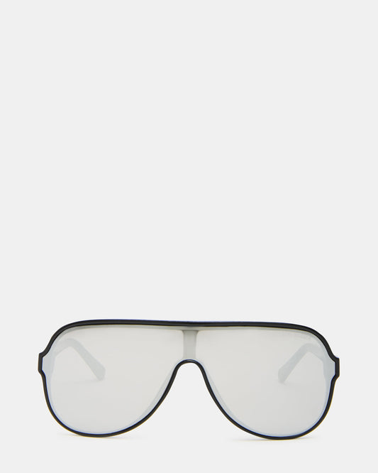 Steve Madden KERBIE Black Silver Flash Shield Sunglasses