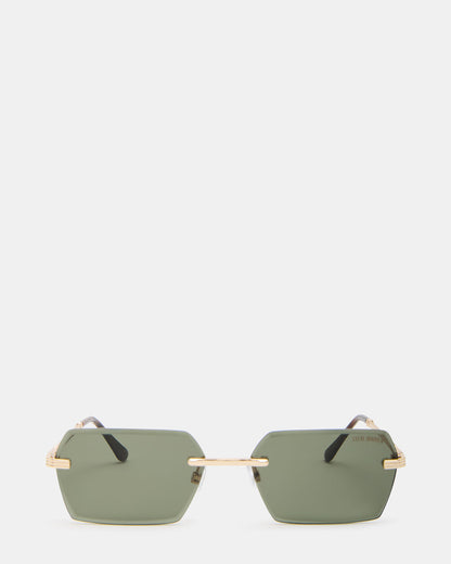 Steve Madden FINNIAN Gold Rectangle Green Solid Tortoise Sunglasses