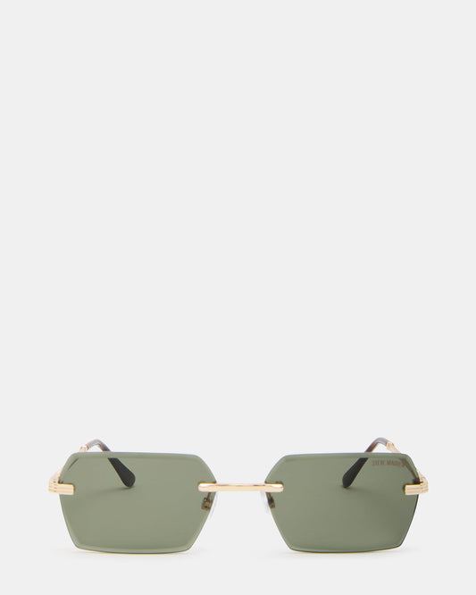 Steve Madden FINNIAN Gold Rectangle Green Solid Tortoise Sunglasses
