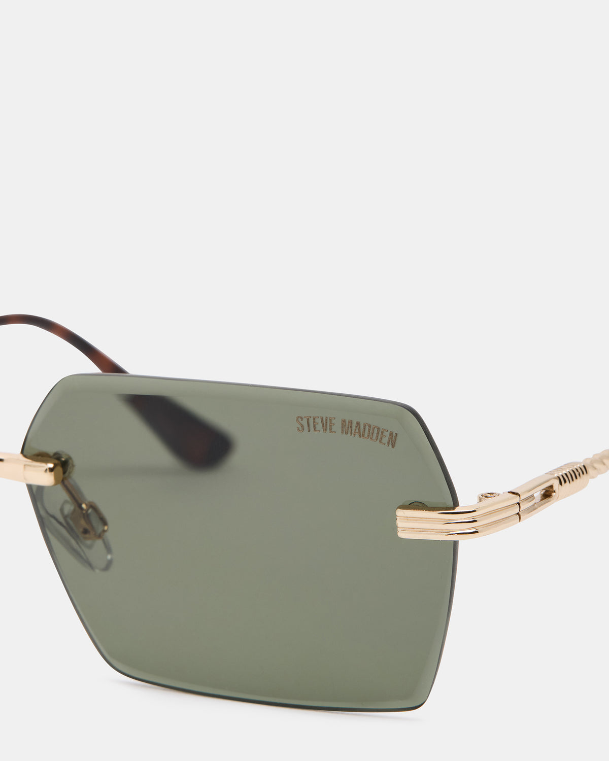Steve Madden FINNIAN Gold Rectangle Green Solid Tortoise Sunglasses