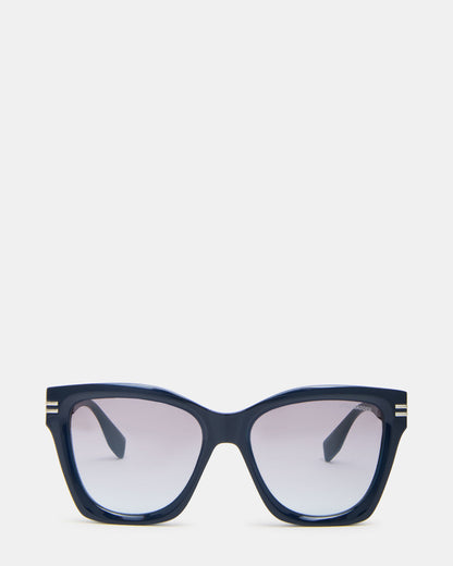 Steve Madden TAISIA Navy Milky Opaque Silver Flash Cat Eye Sunglasses