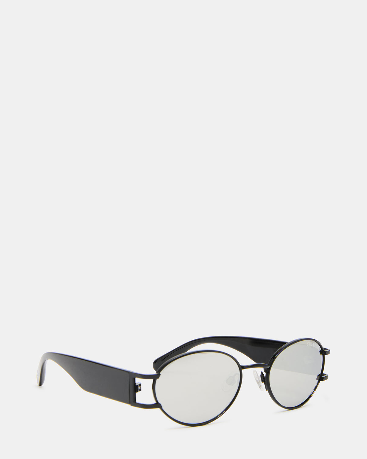 Steve Madden DUTTEN Black Frame Almond Solid Smoke Silver Flash Oval Sunglasses