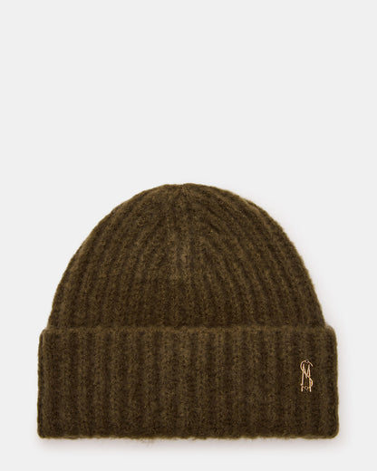 Steve Madden LOGO BEANIE Grape Leaf Fuzzy RIbbed Knit Women's Beanie