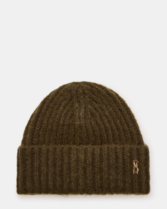 Steve Madden LOGO BEANIE Grape Leaf Fuzzy RIbbed Knit Women's Beanie