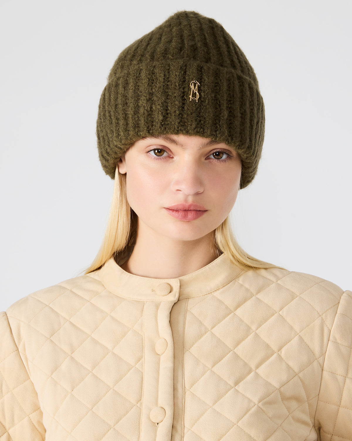 Steve Madden LOGO BEANIE Grape Leaf Fuzzy RIbbed Knit Women's Beanie